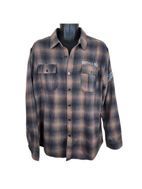 Buffalo Bills Darius Rucker Gray Orange Plaid Flannel Shirt Mens L Long Sleeve B